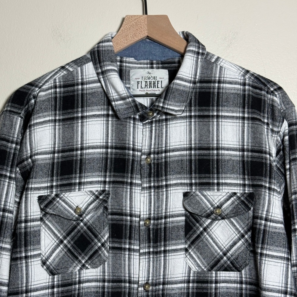 Tallwoods Mens Filmore Flannel‎ Button Up Shirt XL Black White Plaid Cabincore